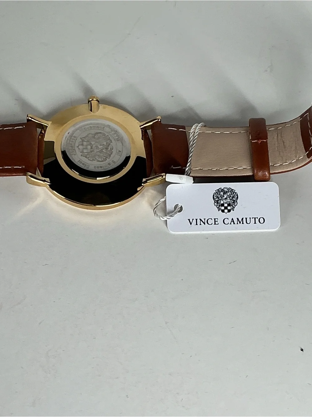 Vince Camuto Brown Leather Strap Watch with Gold Case and White Dial